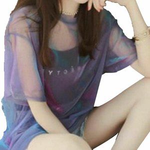 2 Women multiclor Sheer Mesh TShirt long Sleeve